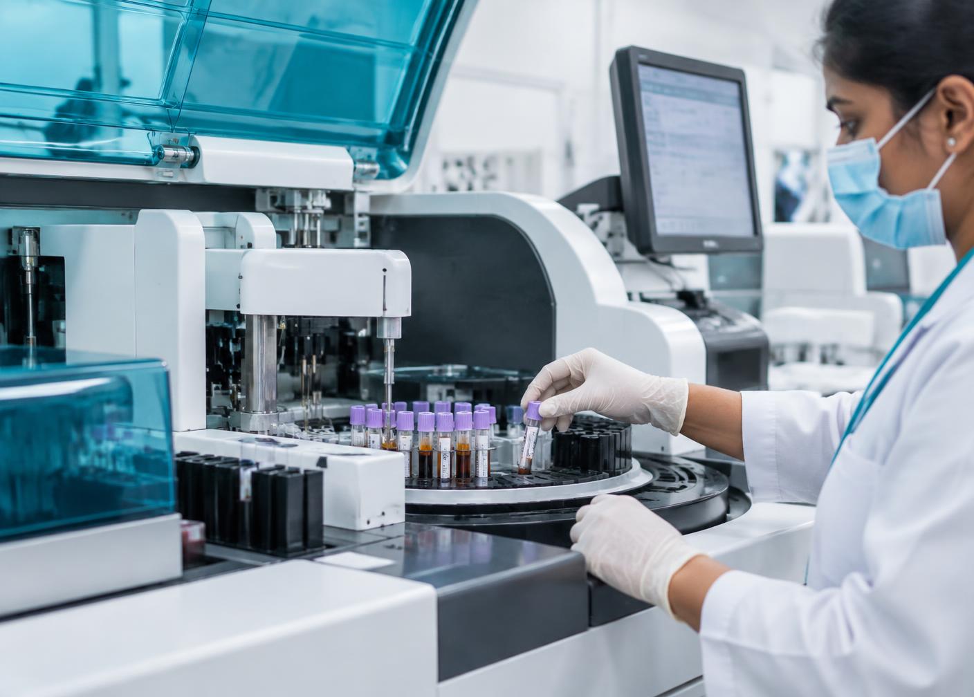 Automated pathology testing equipment in operation